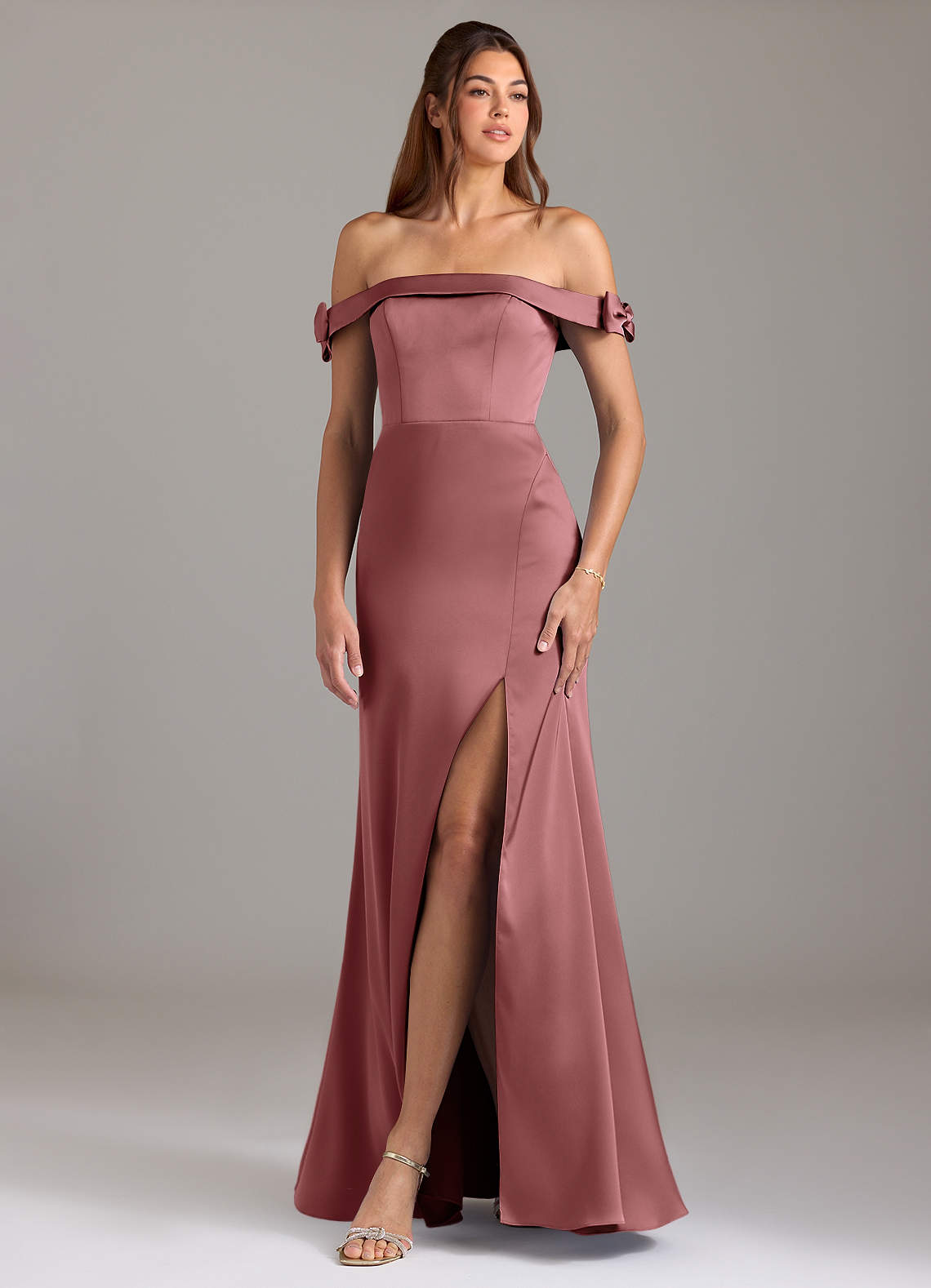 Azazie Zayla Brautjungfernkleider Wandelbar A-Linie Schulterfrei Stretch-Satin Kleid Amethyst image1