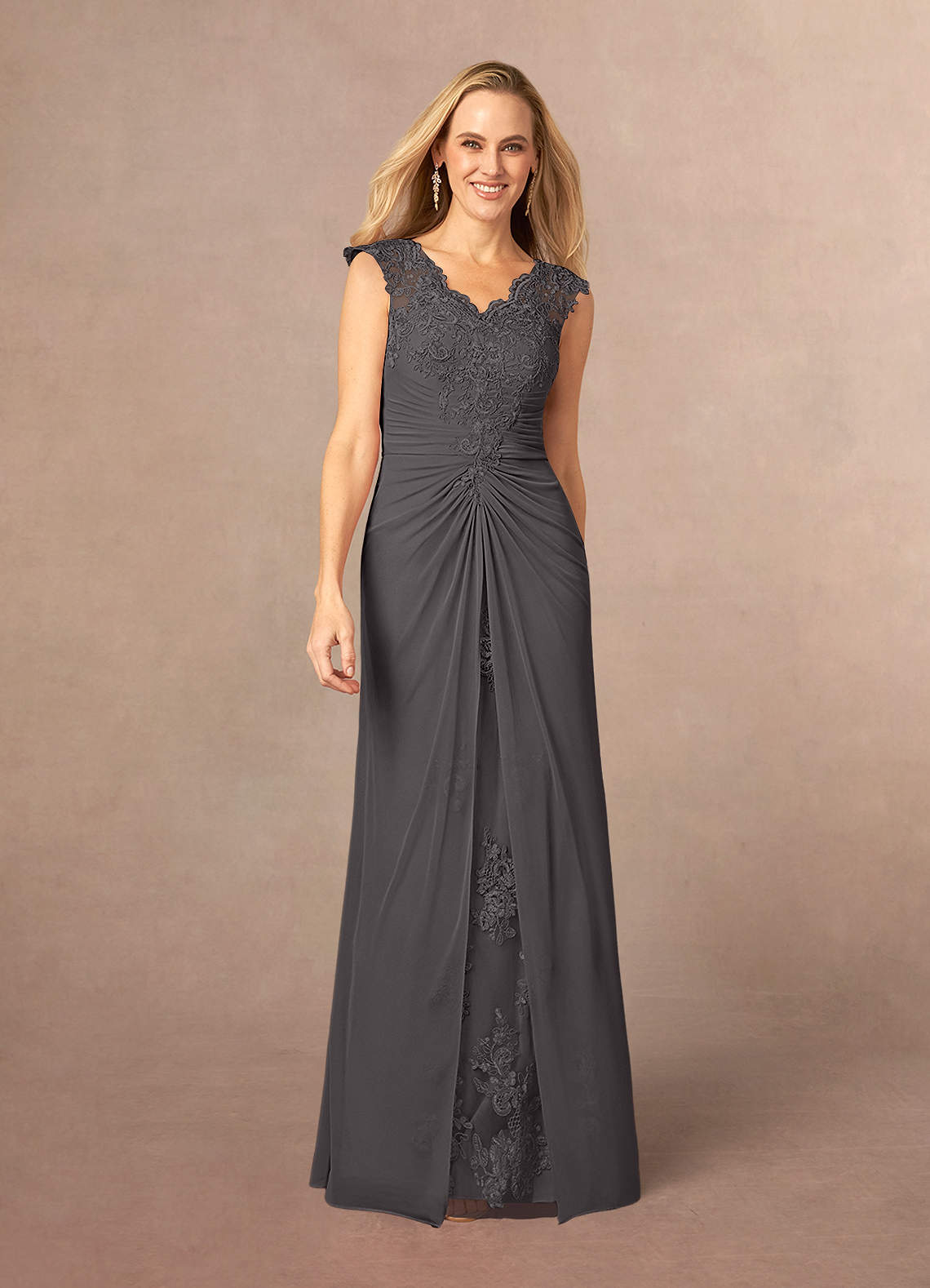 Azazie Jovie Mother of the Bride Dresses Steel Grey A-Line Lace Dress image1