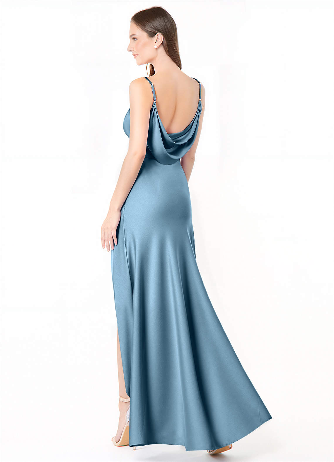Azazie Alaija At-home Try On Dresses Agave Mermaid Side Slit Stretch Satin Dress image1