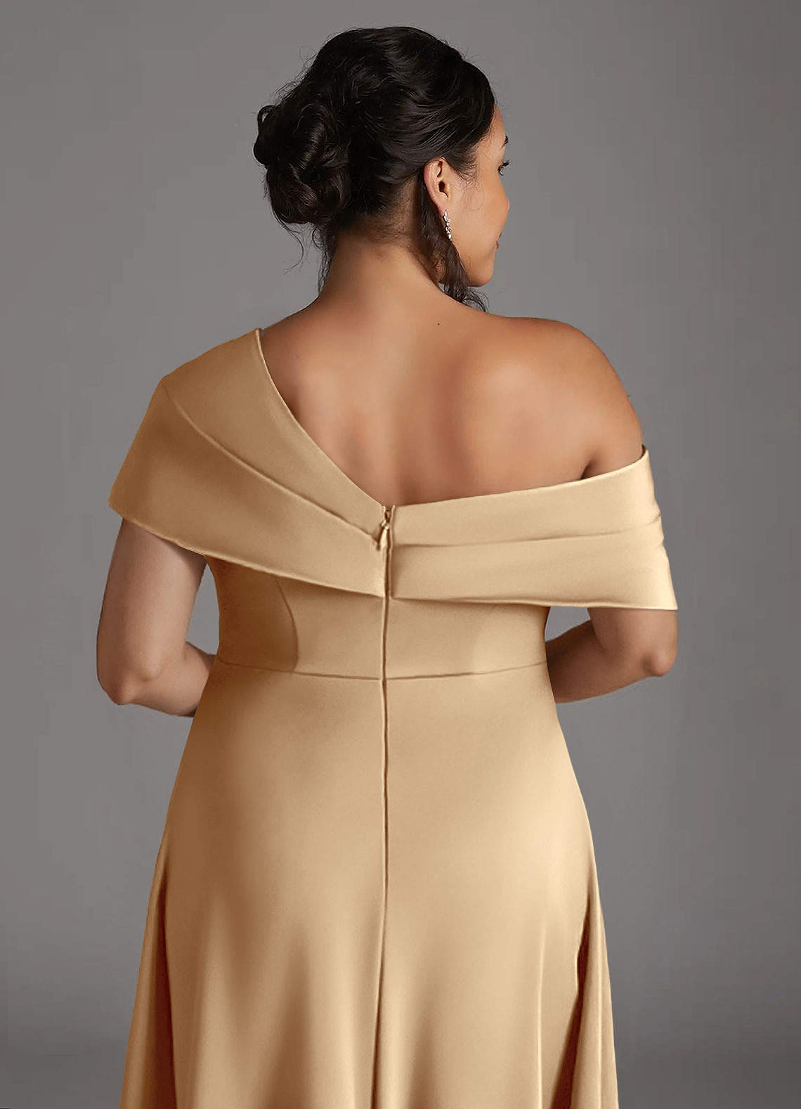 Azazie Milton Mother of the Bride Dresses Champagne A-Line Pleated Stretch Satin Dress image9