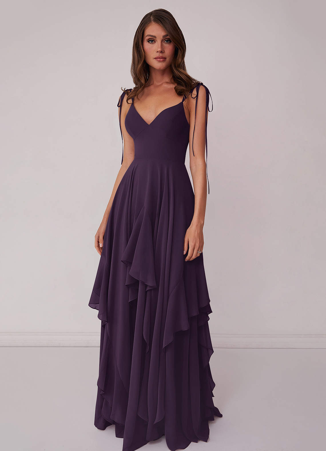 4602 Plum Tiered Lace Chiffon Dress