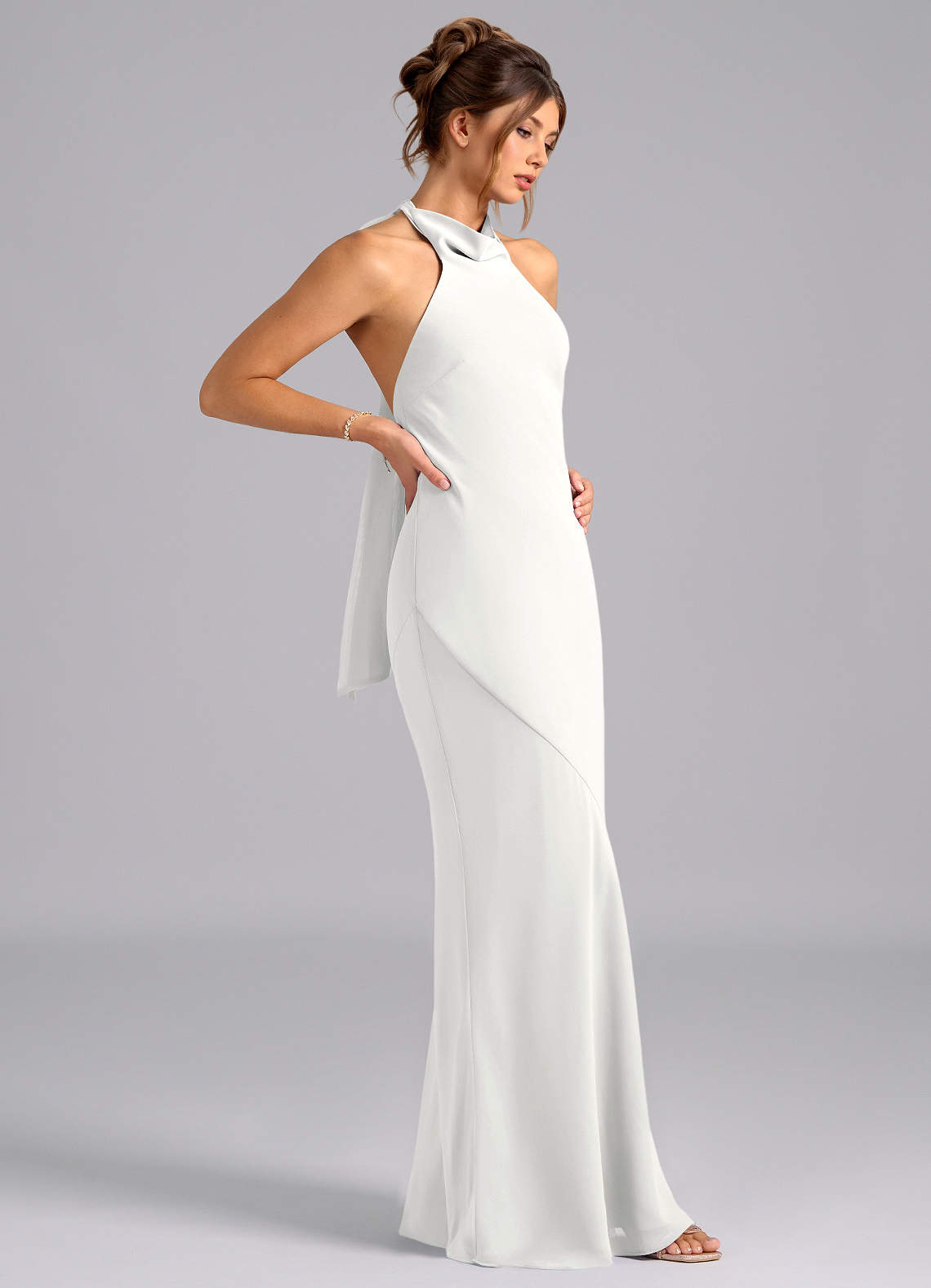 Azazie Velli Bridesmaid Dresses White Mermaid High Neck Chiffon Dress image3