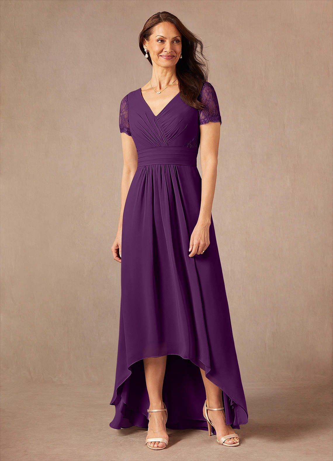 Azazie Polly Kleider für die Brautmutter A-Linie Spitze Chiffon Kleid Traube image1