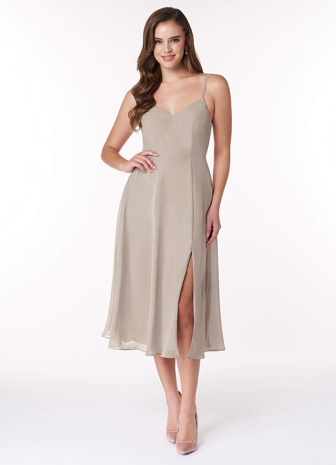 Azazie Clarissa Bridesmaid Dresses Frost A-Line V-Neck Chiffon Dress image1