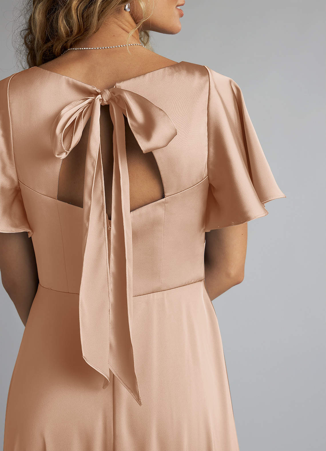 Azazie Kimber Bridesmaid Dresses English Rose A-Line Ruched Stretch Satin Dress image4