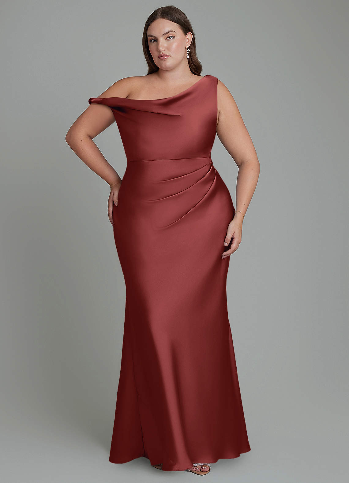 ANDRESD ドレス　テラコッタ　Mサイズ Azazie Emerson Terracotta Stretch Satin Bridesmaid Dresses | Azazie