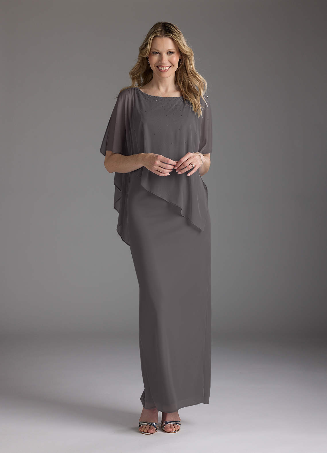Azazie Aspyn Mère de la mariée Robes Robe Fourreau en Maille Perlé Gris Acier image1
