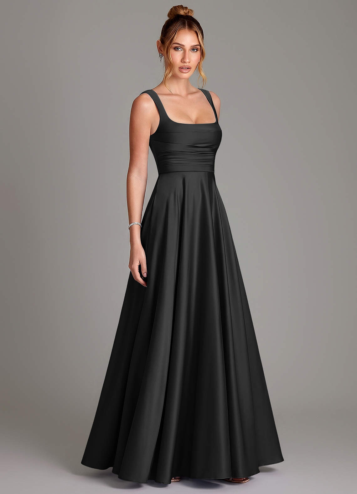 Azazie Azaria Black Stretch Satin Bridesmaid Dresses
