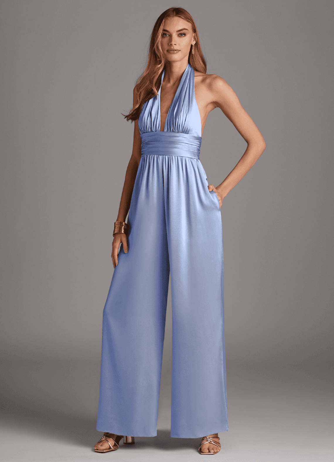 Azazie Oli Bridesmaid Dresses Ice Pleated Stretch Satin Jumpsuit image1