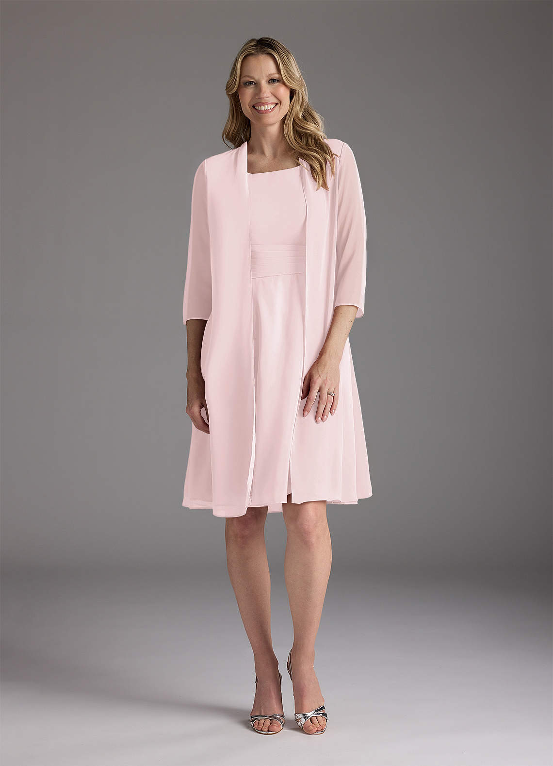 Azazie Shirley Mother of the Bride Dresses Blushing Pink A-Line Scoop Pleated Chiffon Dress image1