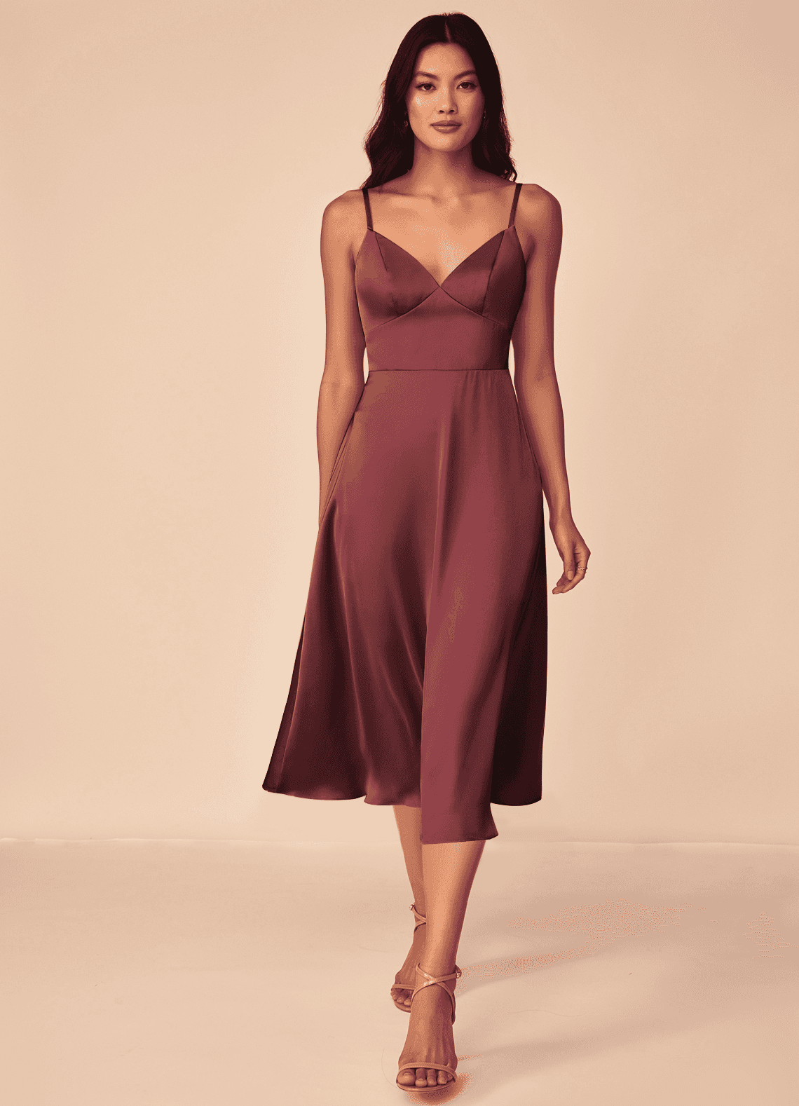 Azazie Dottie Robes de demoiselle d'honneur Robe Trapèze en Satin extensible Merlot image1