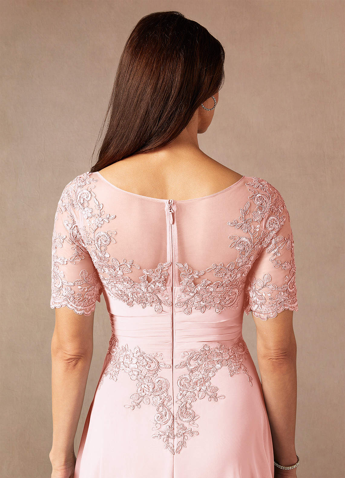 Azazie Raissa Blushing Pink A-Line Lace Chiffon Dress Ready to Ship | Azazie