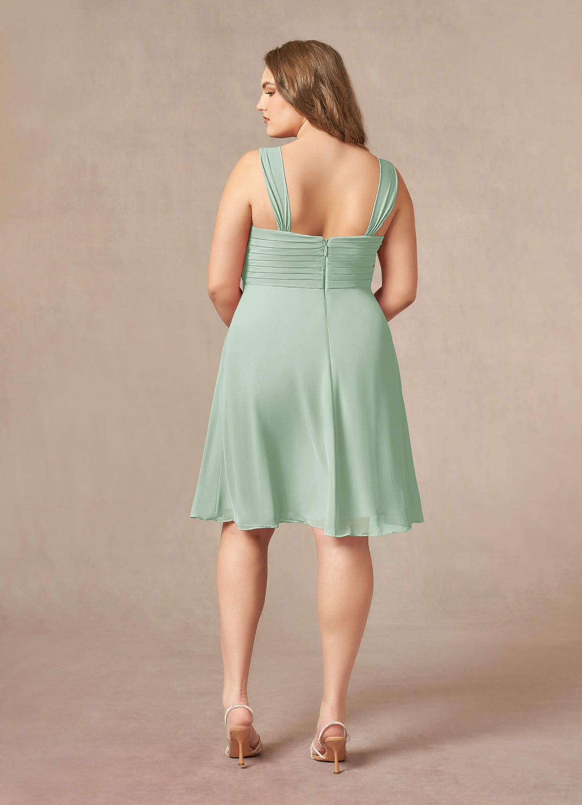 Azazie Olivia Mother of the Bride Dresses Agave A-Line Square Neckline Pleated Chiffon Dress image10