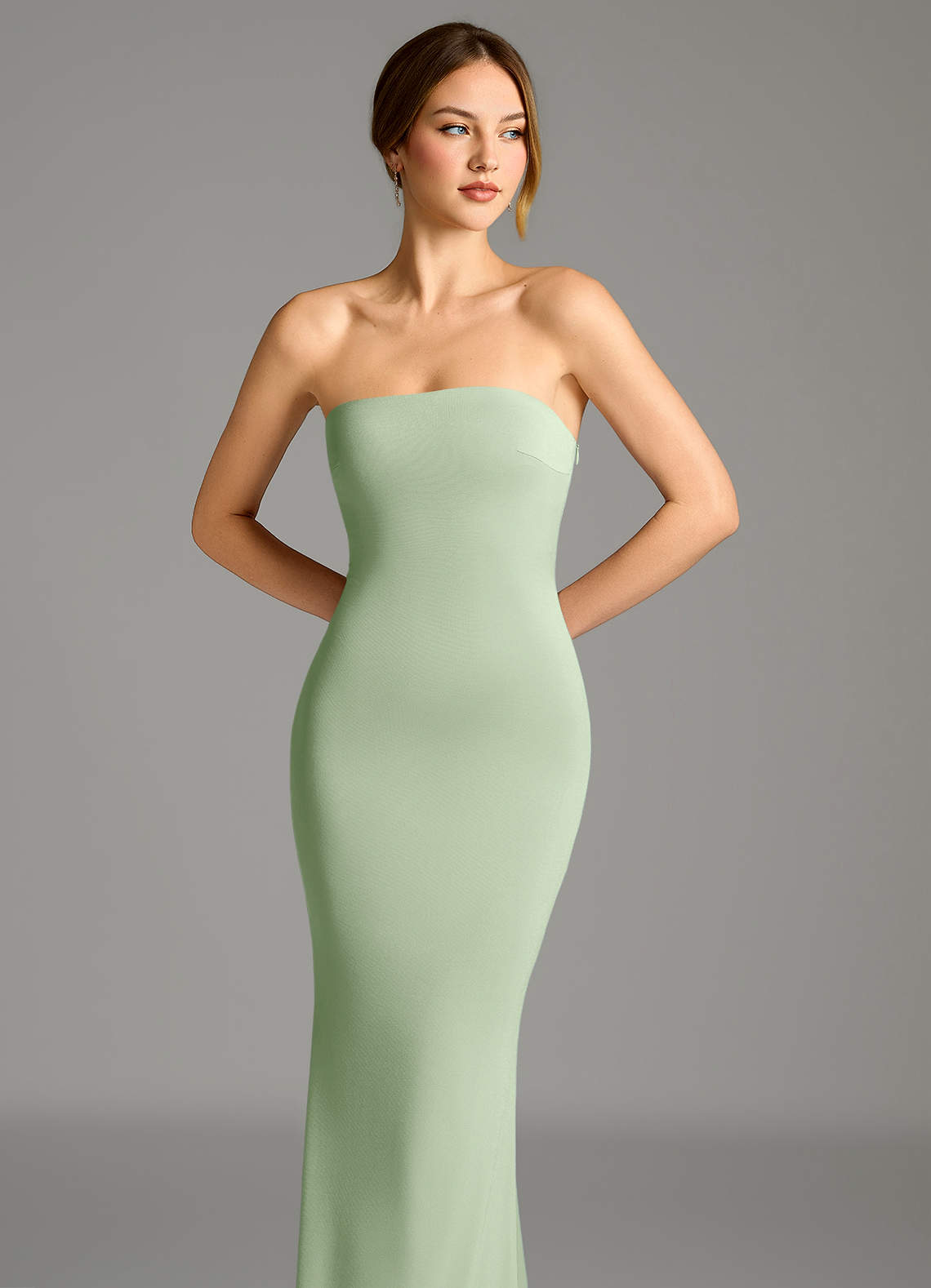 stretch jersey dresses Azazie Shaniya Dusty Blue