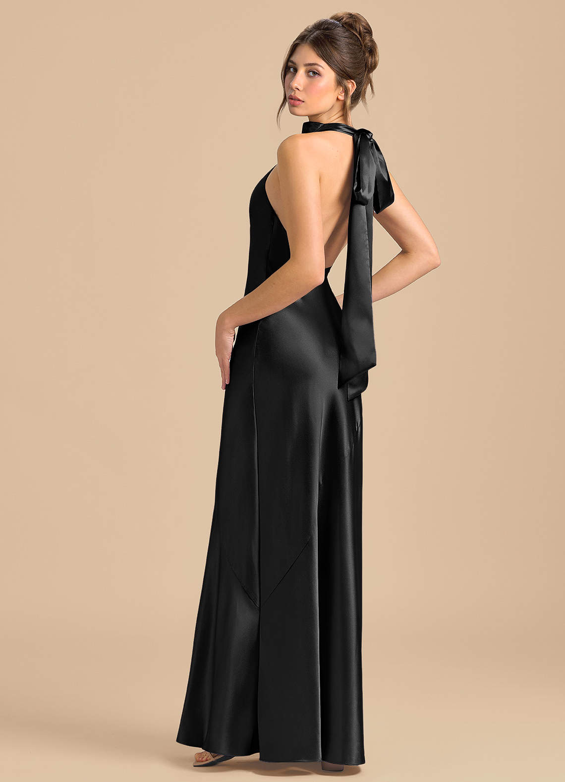 Azazie Velli Black Metallic Satin Bridesmaid Dresses | Azazie