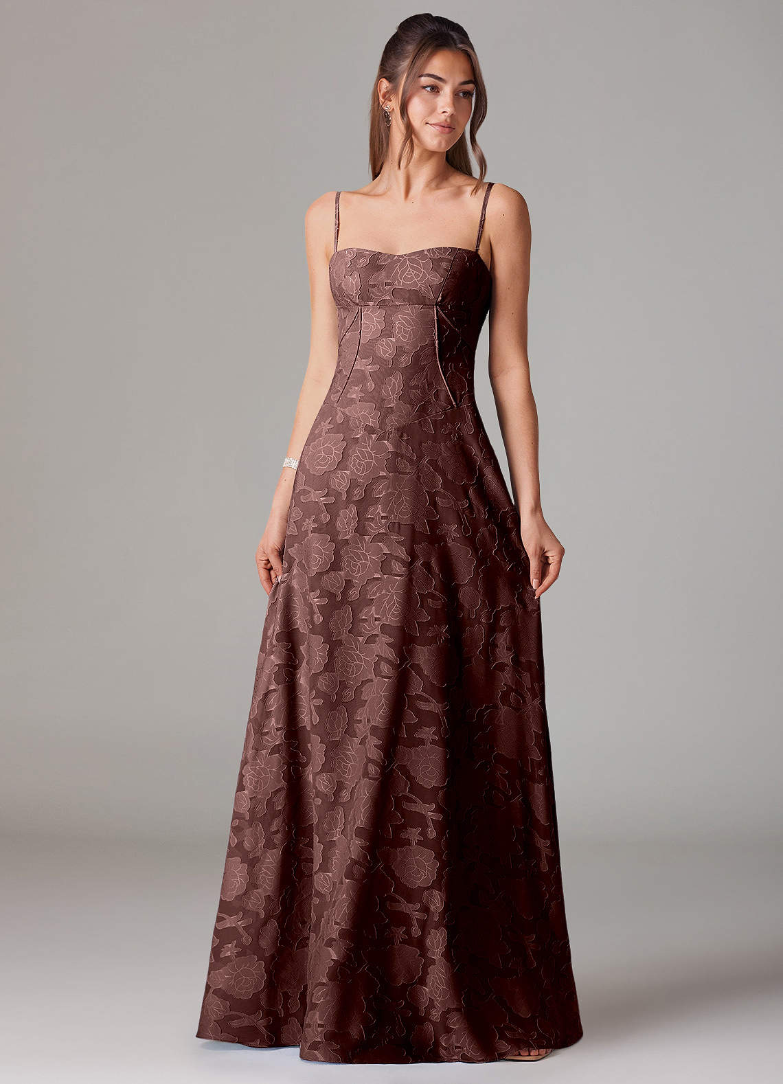 Azazie Valentine Suknie dla druhen Linia A Dekolt w kształcie serca Kwiatowe wypalenie Do ziemi Sukienka image1