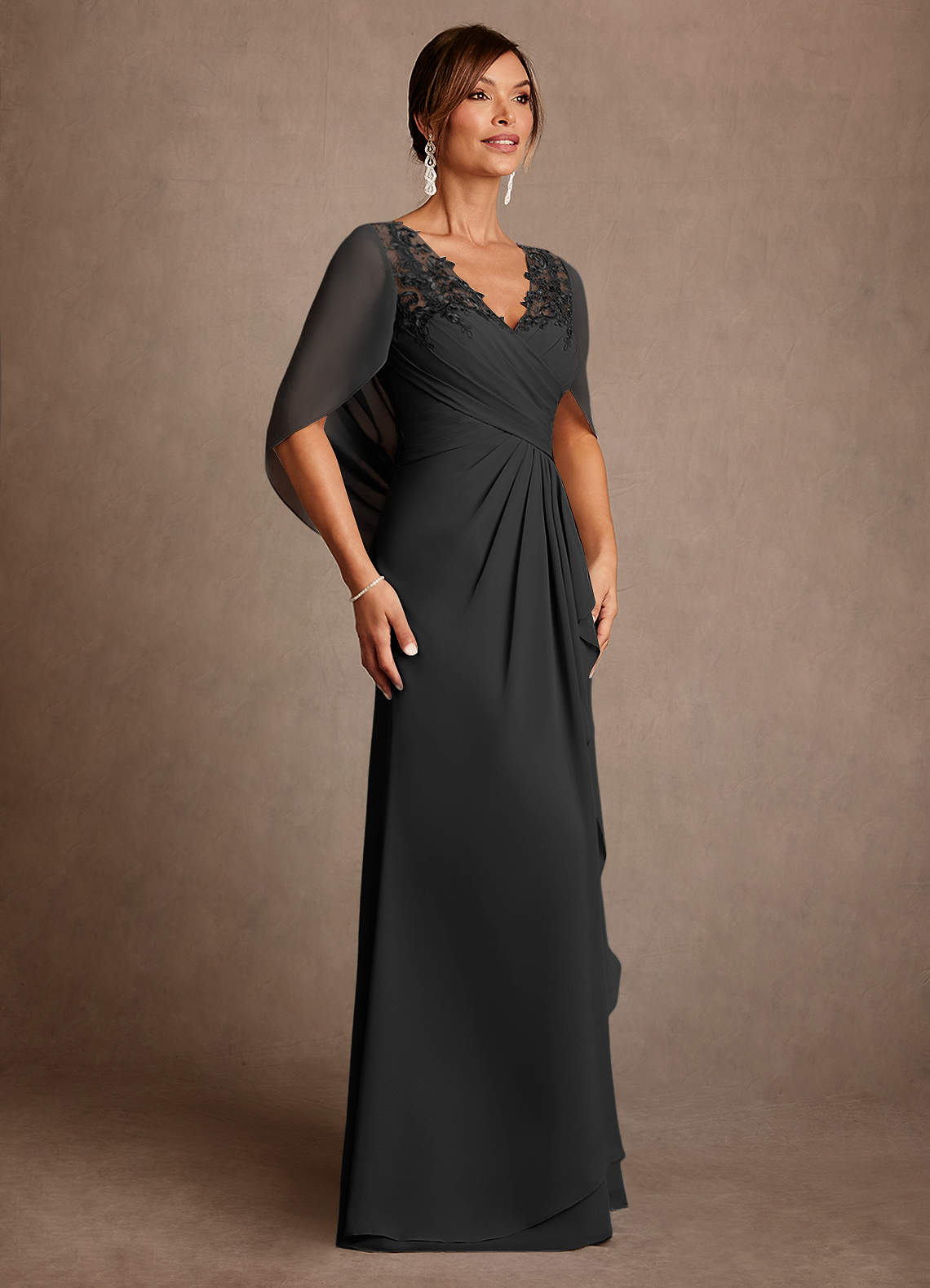 Azazie Santa Clara Mère de la mariée Robes Robe Trapèze en Dentelle Noir image2