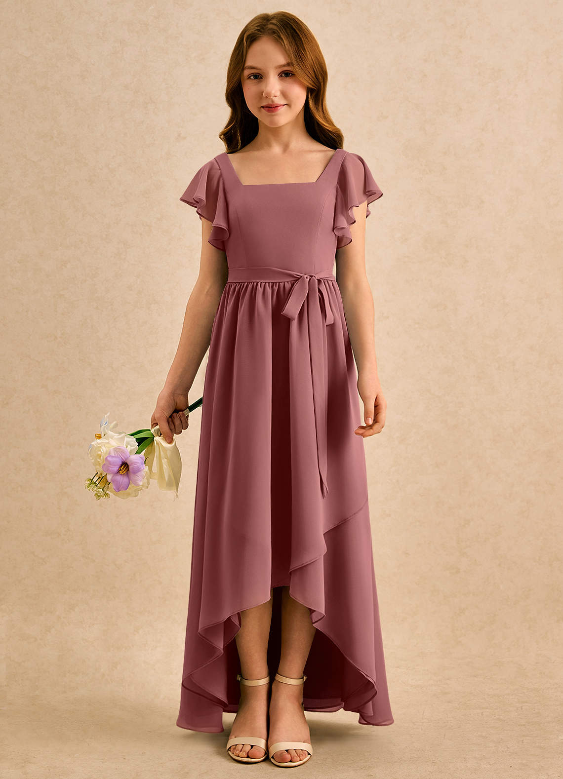 Azazie Milly Girls Formal Flower Girl Klänningar Klä A-Line i Chiffong Plisserad image2