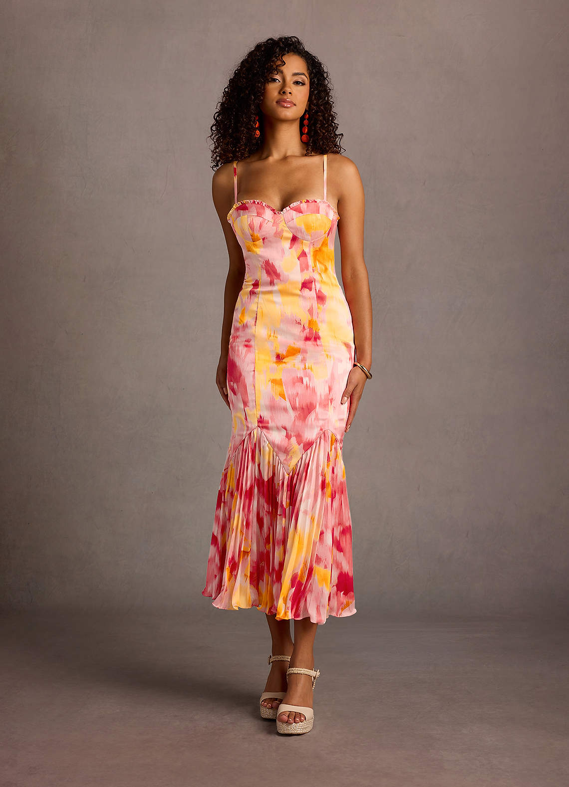 Nidia Pink Sunset Print Midi Dress image1
