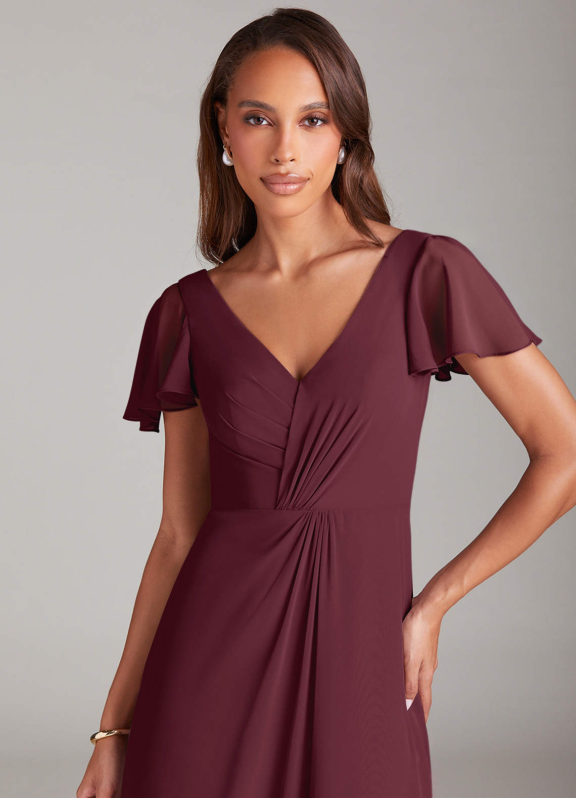 Azazie Soren Bridesmaid Dresses Cabernet A-Line Ruched Chiffon Dress image5