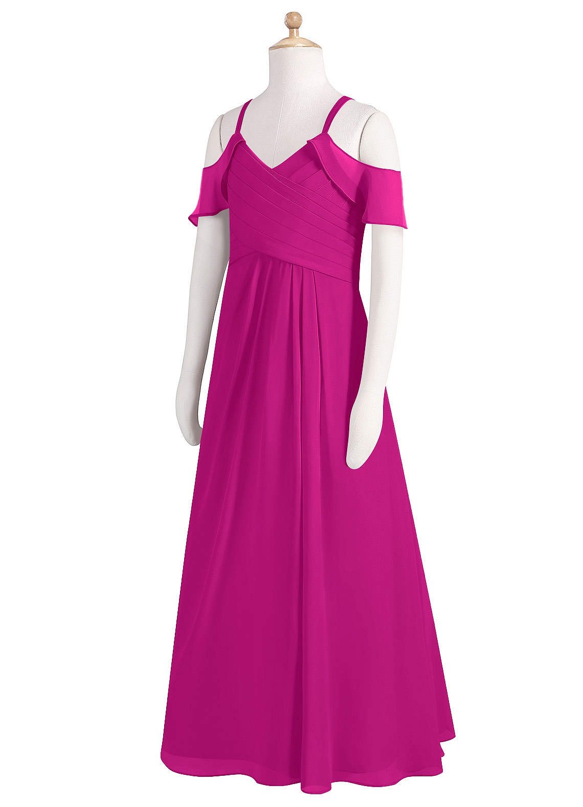 Azazie Dakota Junior Fuchsia A-Line Off the Shoulder Chiffon Dress image7