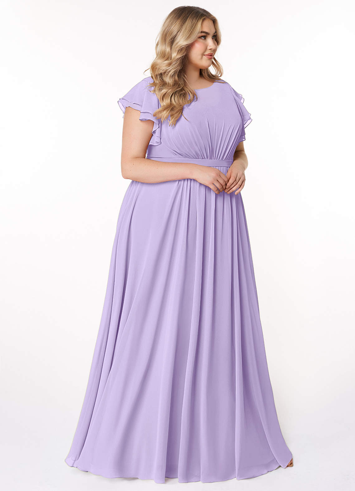 Azazie Daphne Bescheiden Bruidsmeisjekleding A-Lijn Geruffeld Chiffon Vloerlengte Jurk image8