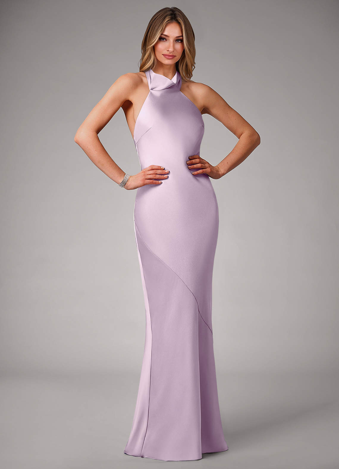 fitted lace wedding dress Ladivine CD796C Strapless Stretch Spandex Satin Halter Dress, Black / 24 main image 1