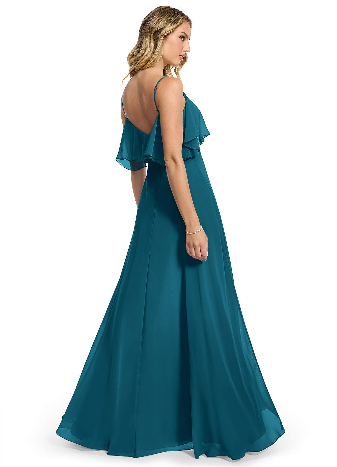 sachin and babi light blue dress Flutter Sleeve V-Neck Tie-Waist Chiffon Bridesmaid Dress