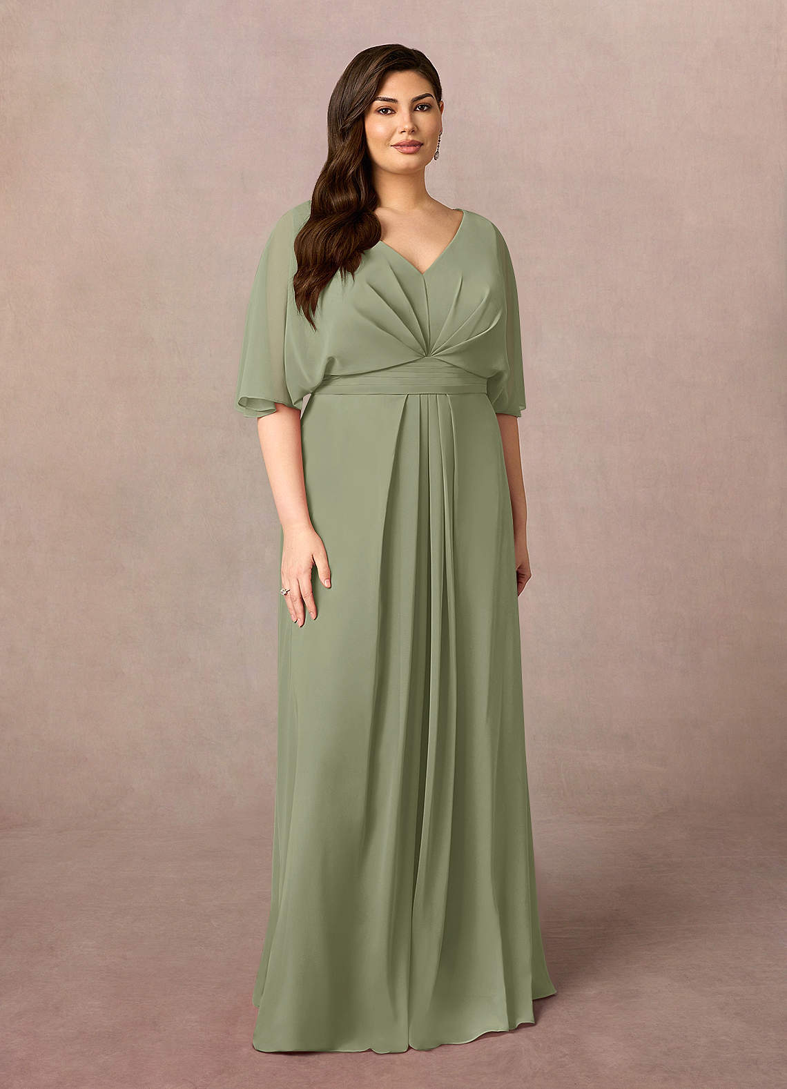 A-Line Pleated Chiffon Dress with V-Neck Azalea main image 1