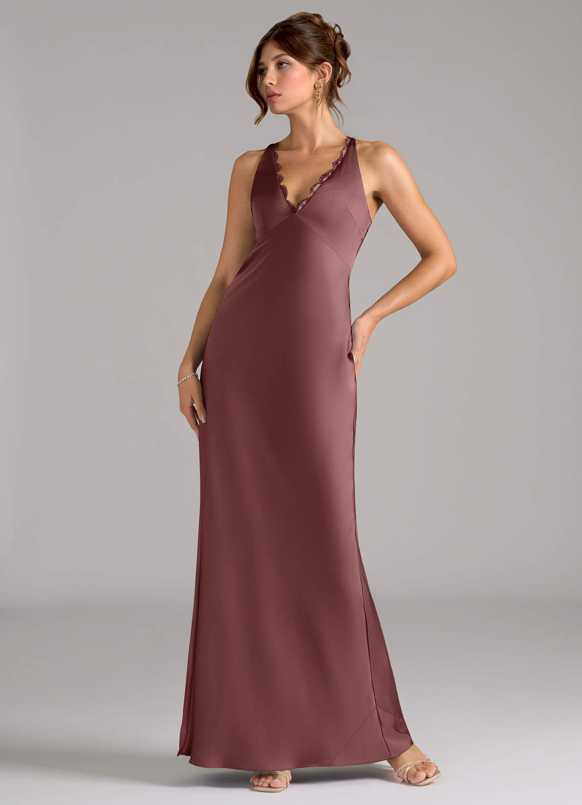 Azazie Tianna Bridesmaid Dresses Vintage Mauve A-Line Stretch Satin Dress image1
