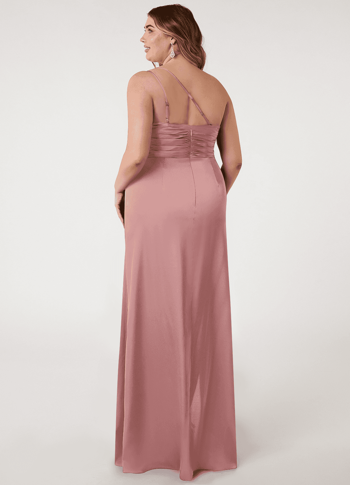 Azazie Eren Bridesmaid Dresses Dusty Rose Mermaid One Shoulder Stretch Satin Dress image6