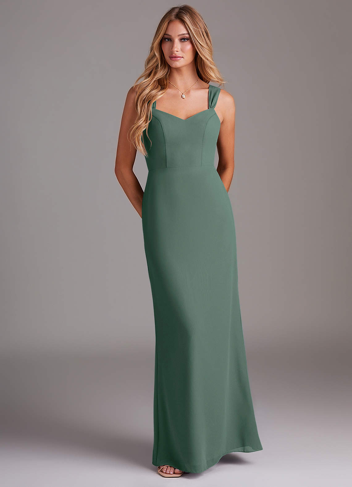 Azazie Denice Brautjungfernkleider Etui Gefaltet Chiffon Kleid Seemoos image1