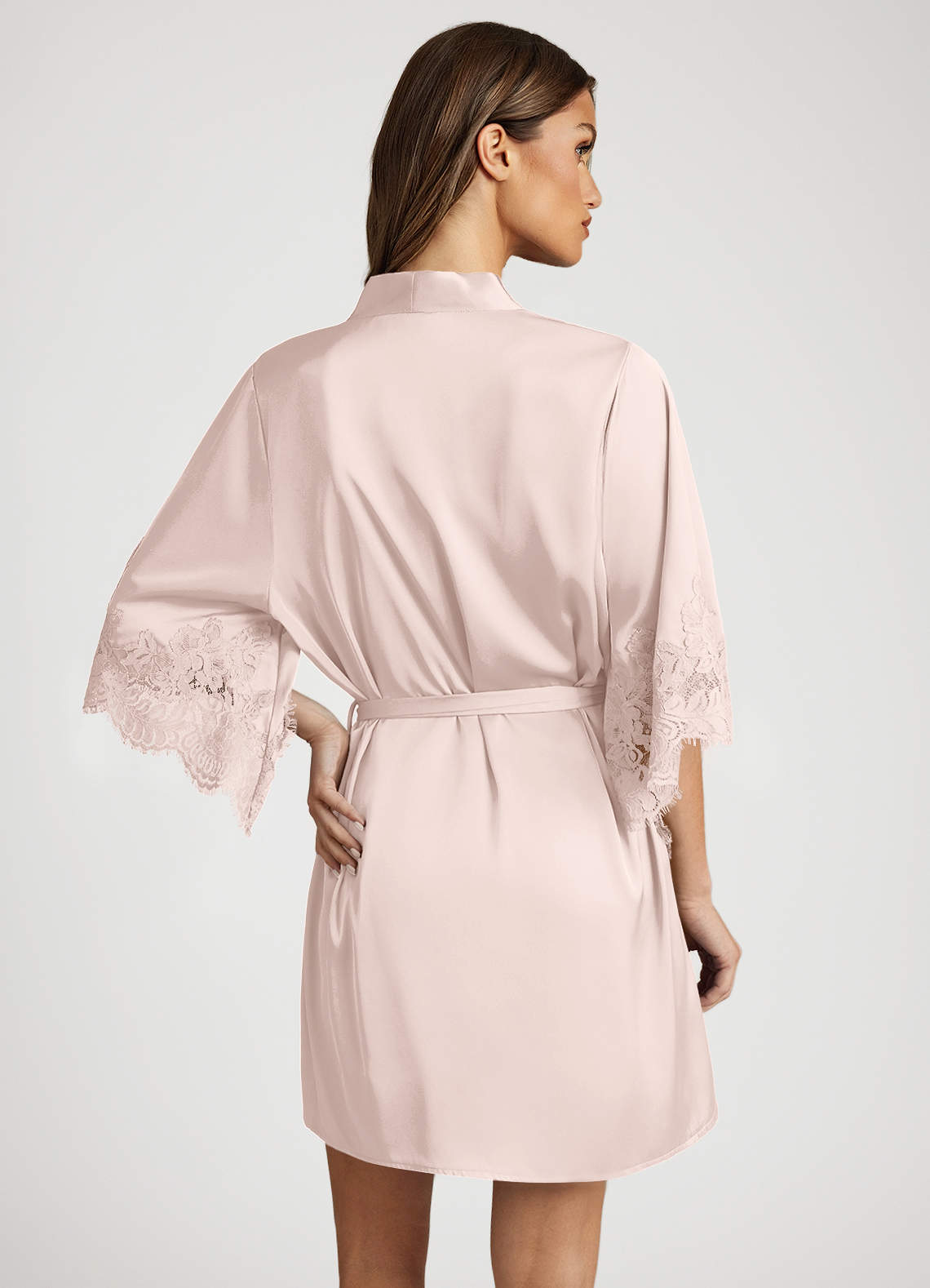 front Satin Lace Trim Sleeve Robe