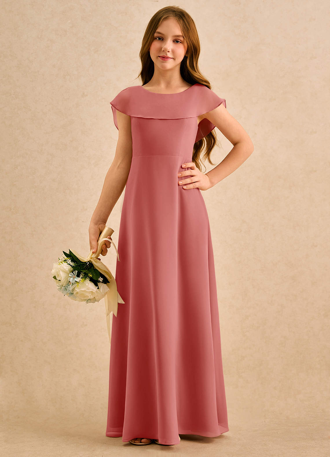 Azazie Kittie Girls Formal Flower Girl Klänningar Klänning A-Line i Chiffong image4