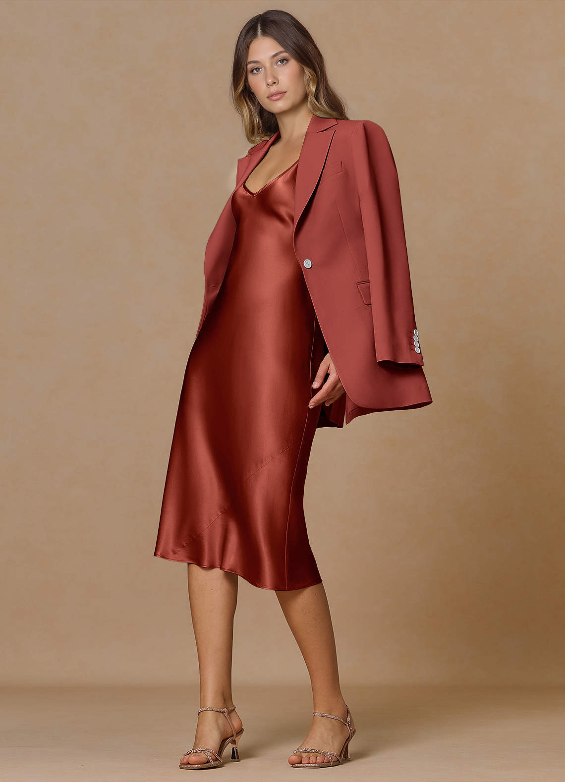 front Rowan Terracotta Blazer met verfijnde weefstructuur en functionele eigenschappen