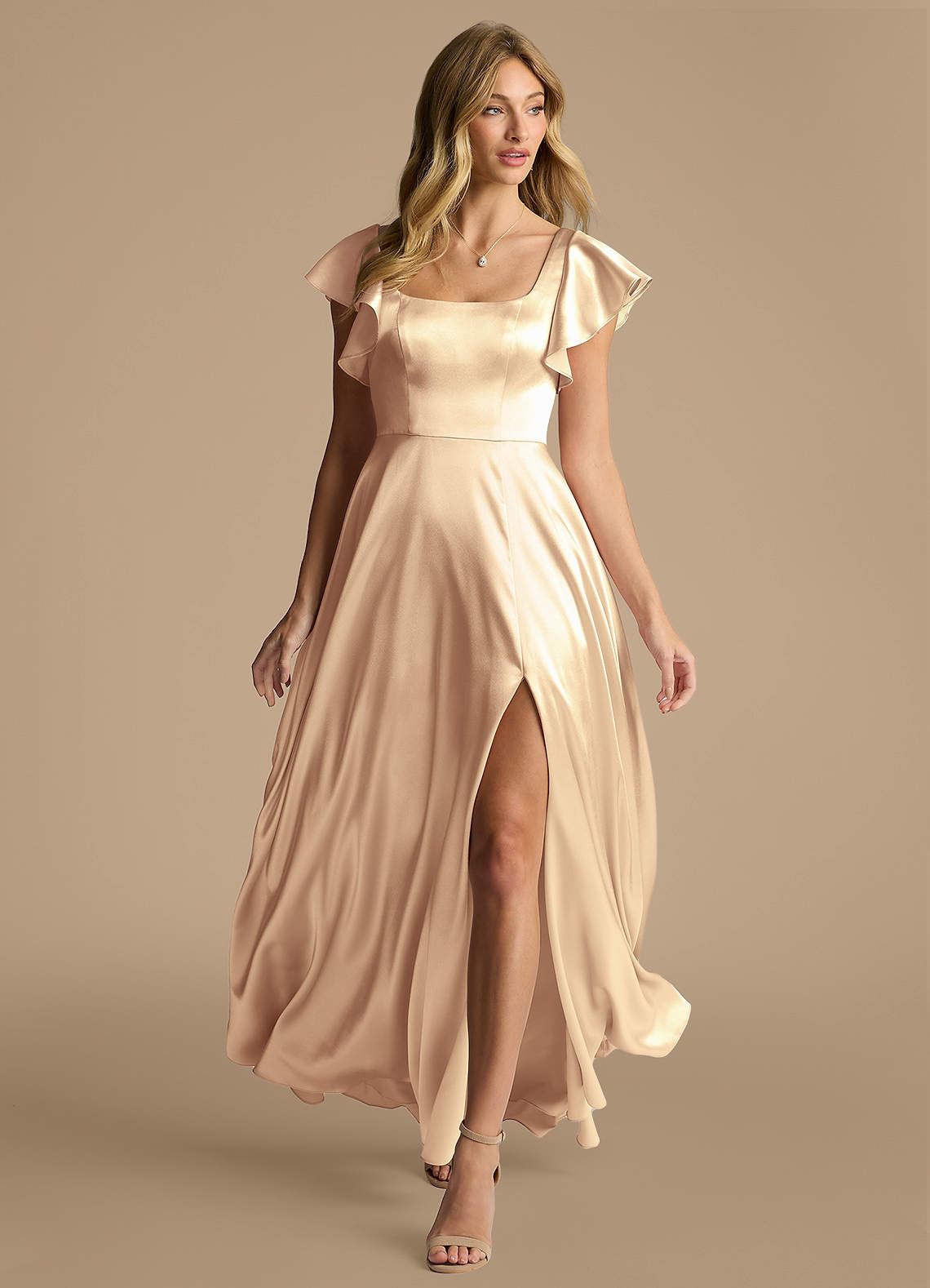 beautiful gold bridesmaid dresses Backless Beach V-Neck Long Gold Bridesmaid Dresses Slit Side main image 0
