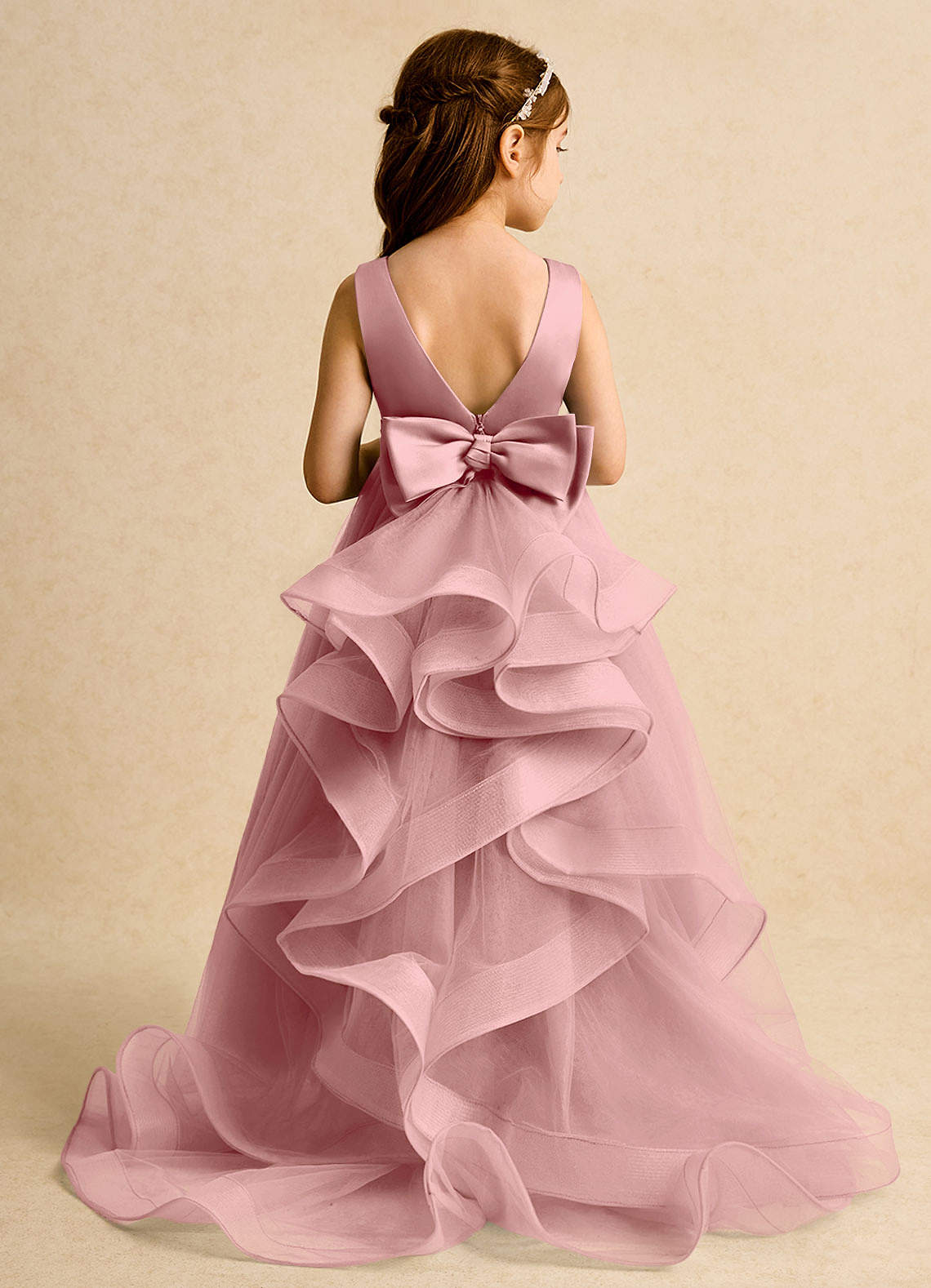 Azazie Lior Flower Girl Dresses Dusty Rose Ball-Gown Pleated Tulle Dress image7