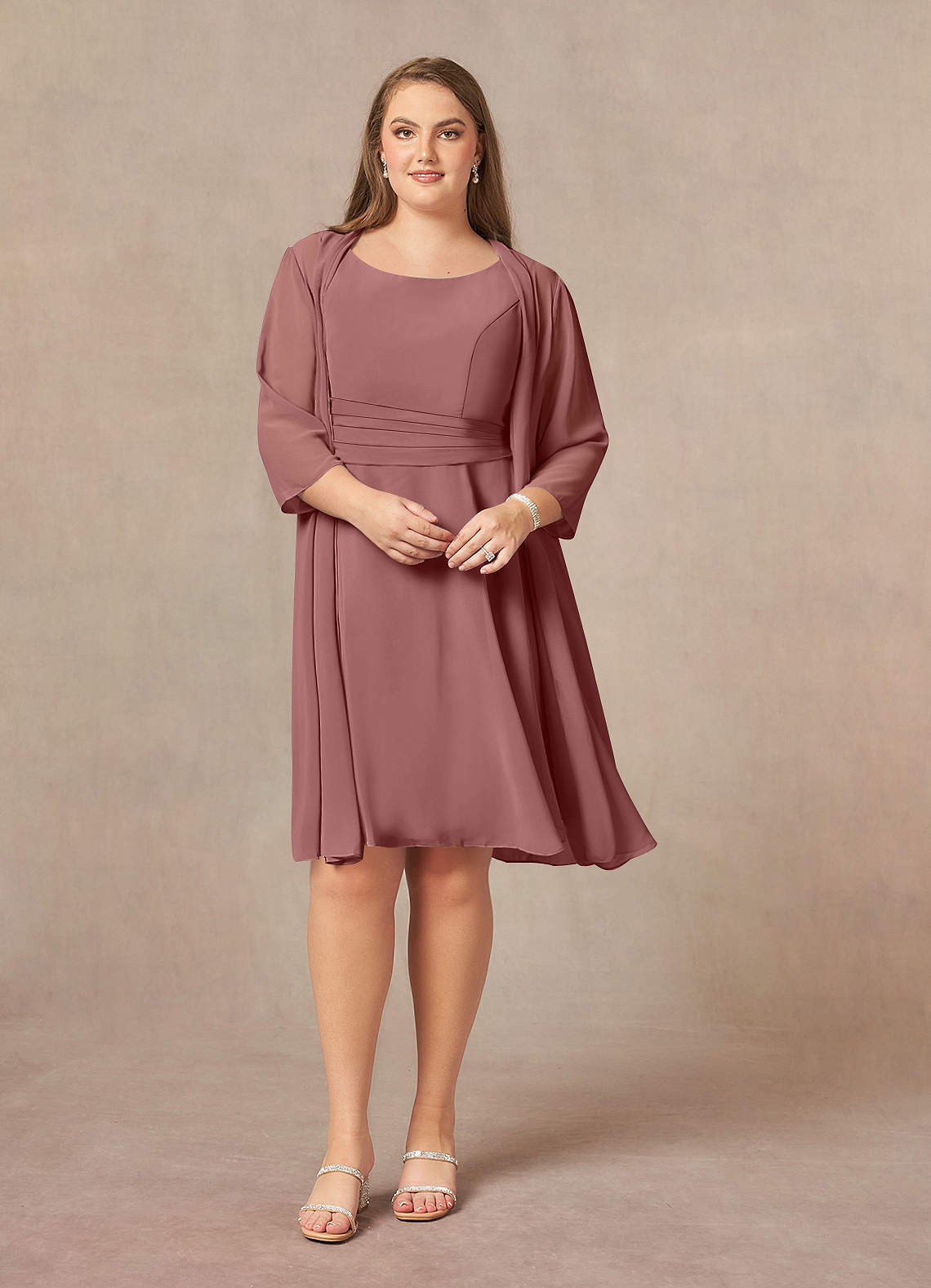 Azazie Shirley Mother of the Bride Dresses Desert Rose A-Line Scoop Pleated Chiffon Dress image1