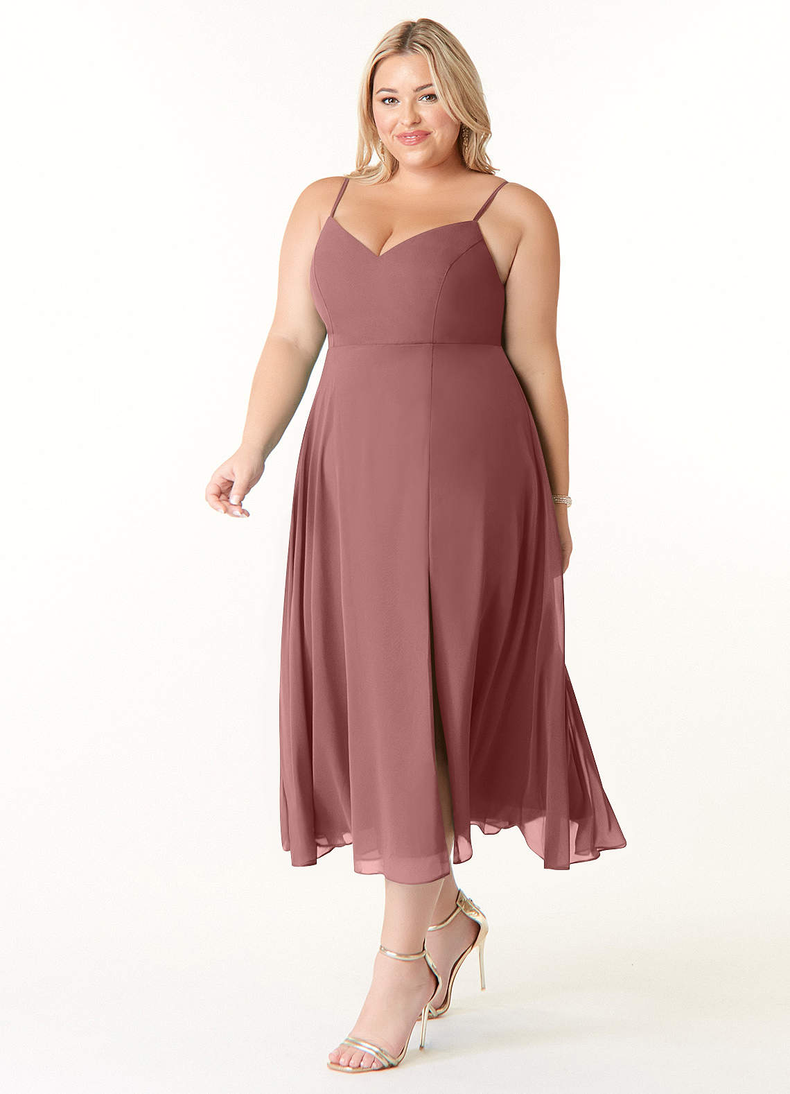 Azazie Clarissa Bridesmaid Dresses A-Line V-Neck Chiffon Tea-Length Dress image1