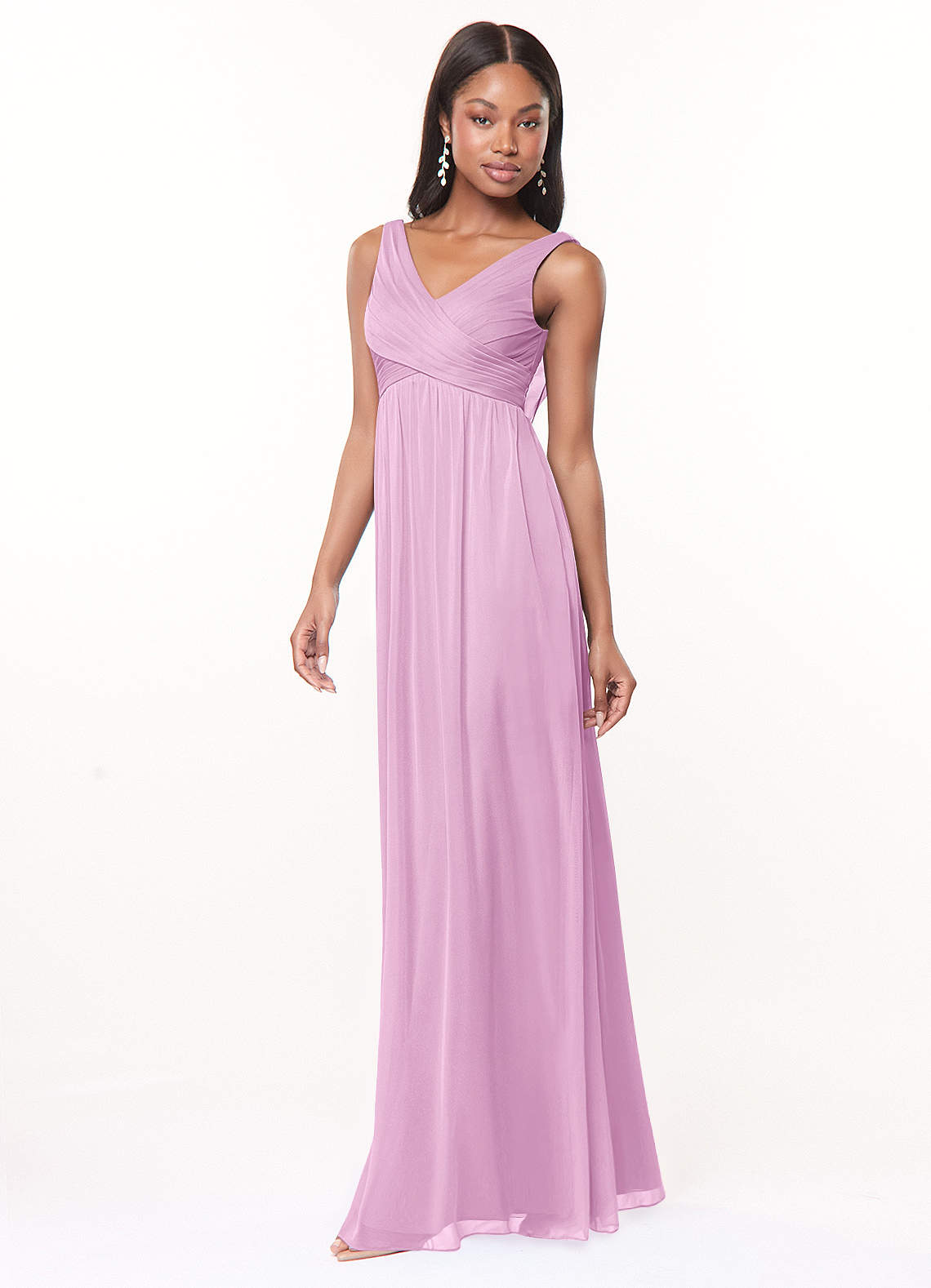 Azazie Oceana Bridesmaid Dresses A-Line V-Neck Pleated Mesh Floor-Length Dress image1