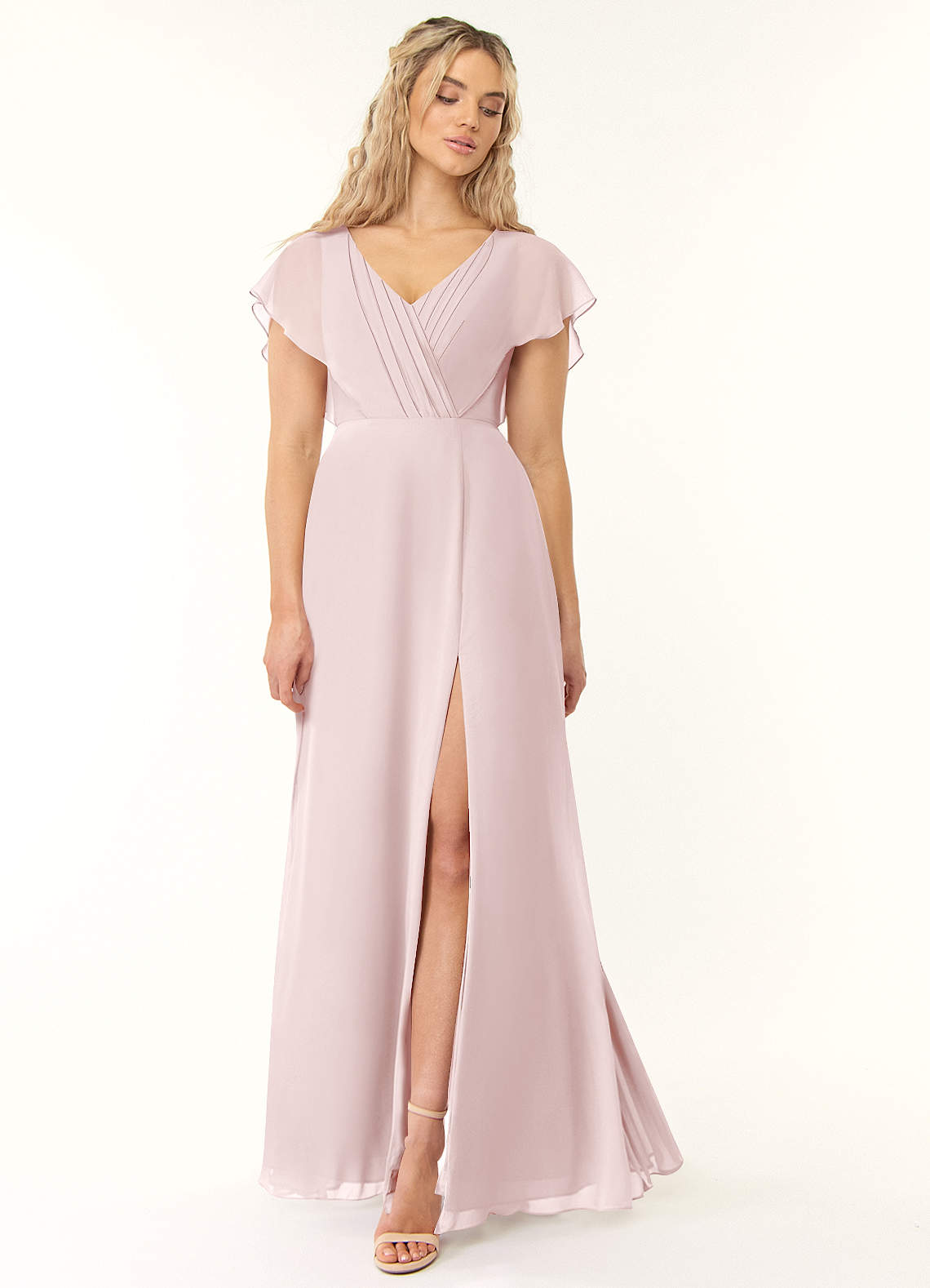 Azazie Rylee Brautjungfernkleider A-Linie Plissee Chiffon Kleid Zartrosa image1
