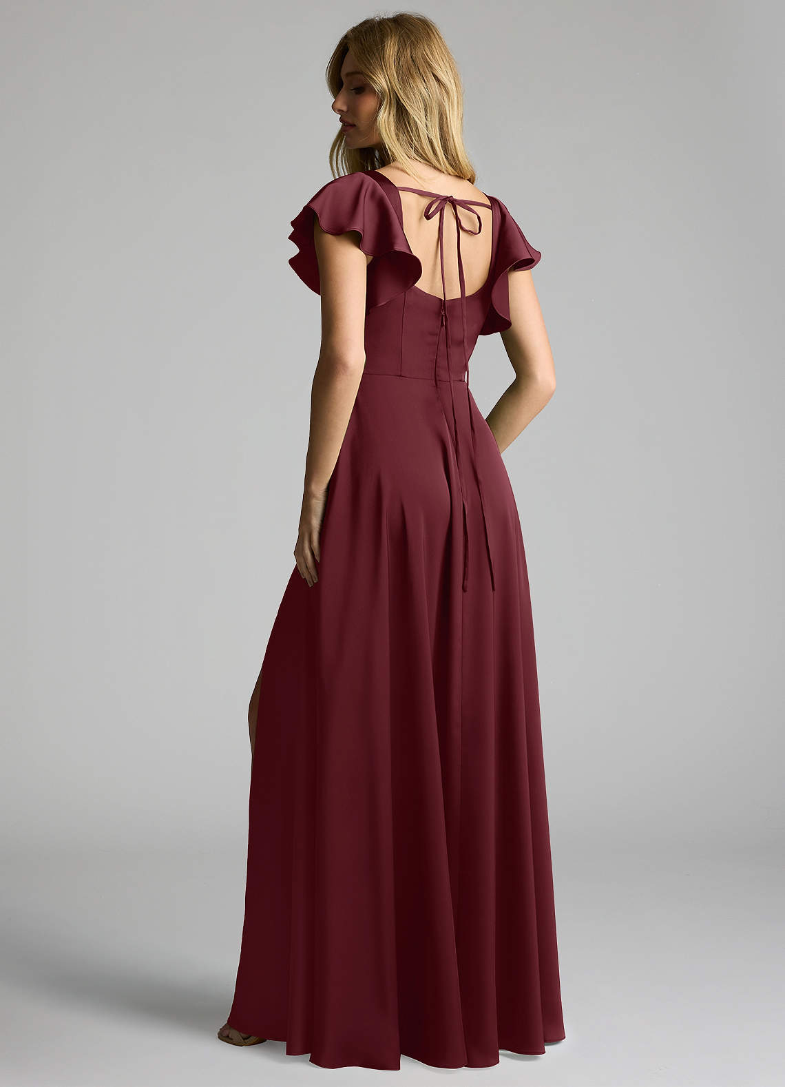 Azazie Bondi Vestidos de madrinha de casamento Vestido Cabernet de Cetim elástico de Linha A com Arco image2