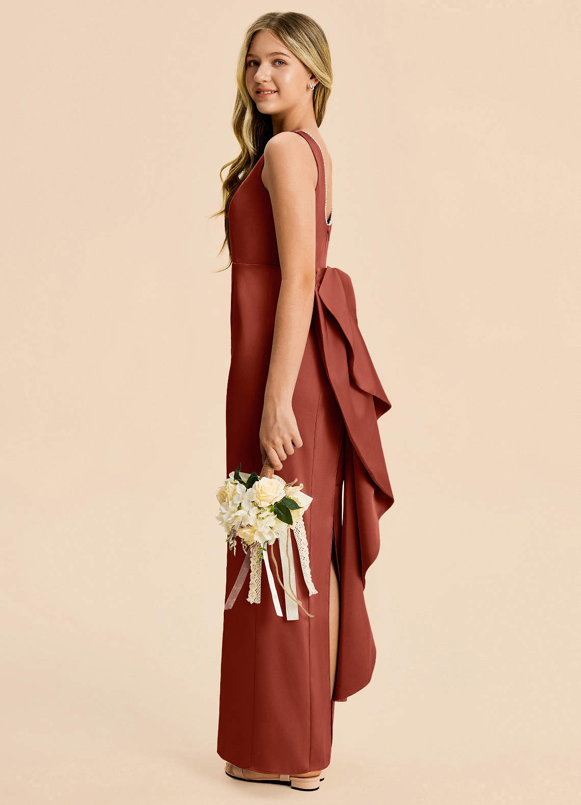 terracotta junior bridesmaid dresses Cold Shoulder Ruffles Chiffon Junior Bridesmaid Dresses