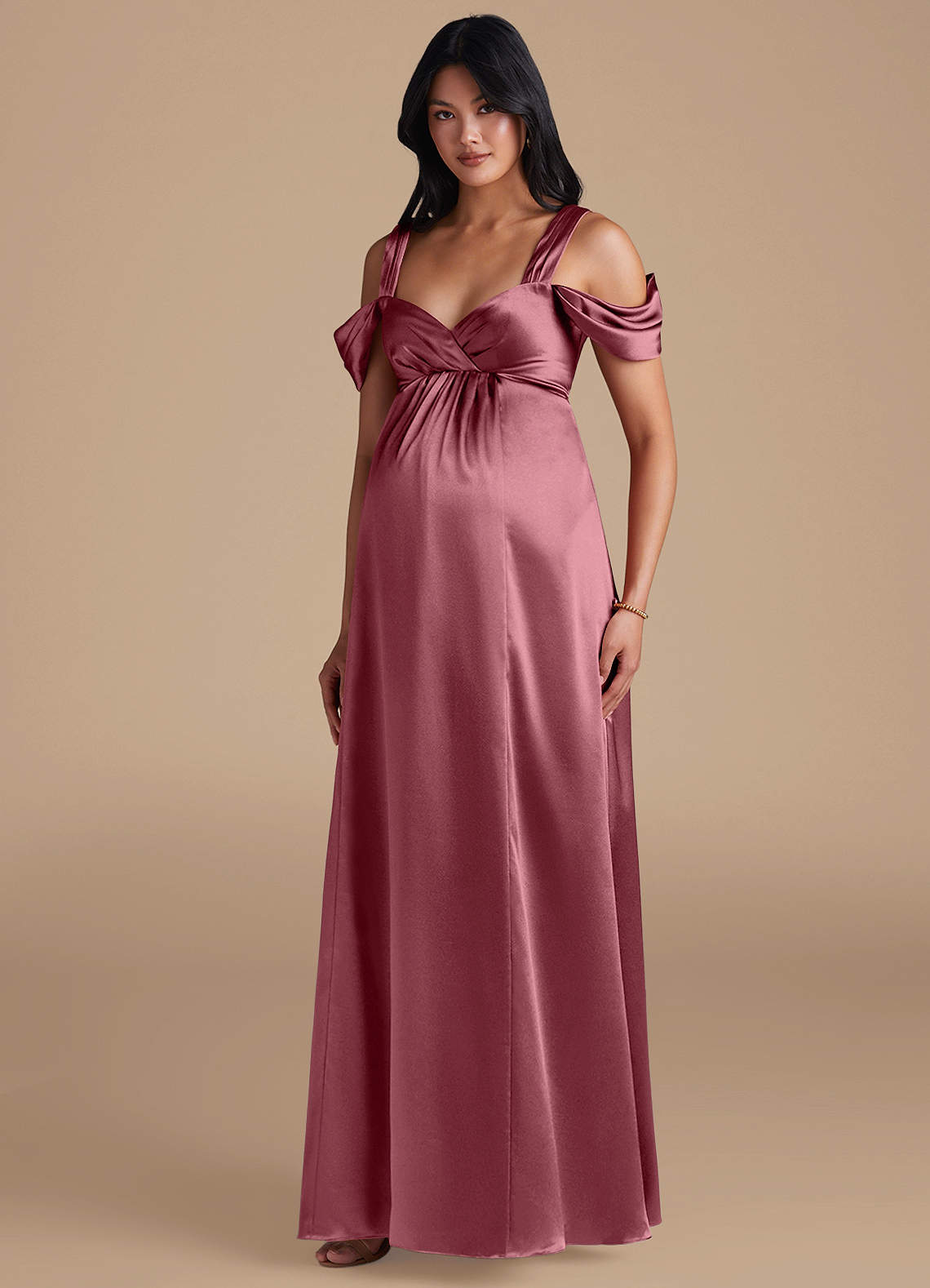 Azazie Rhea Abiti da damigella d'onore premaman Abito A-Line Plissettato Raso Metallizzato Floor-Length image1