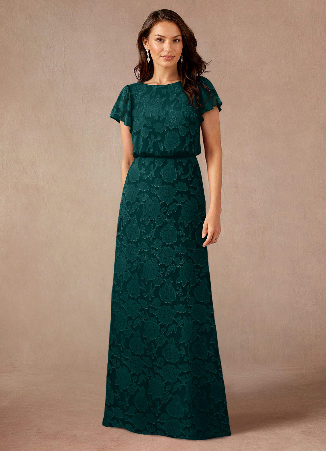 Azazie Lehi Mother of the Bride Dresses Pine A-Line Boatneck Floral Burnout Dress image1