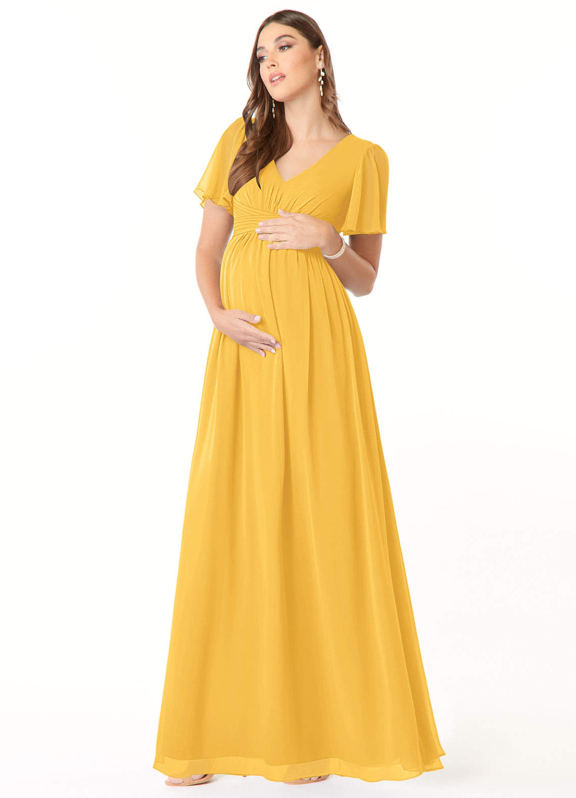 Azazie Verna Maternity Bridesmaid Dresses A-Line V-Neck Ruched Chiffon Floor-Length Dress image2