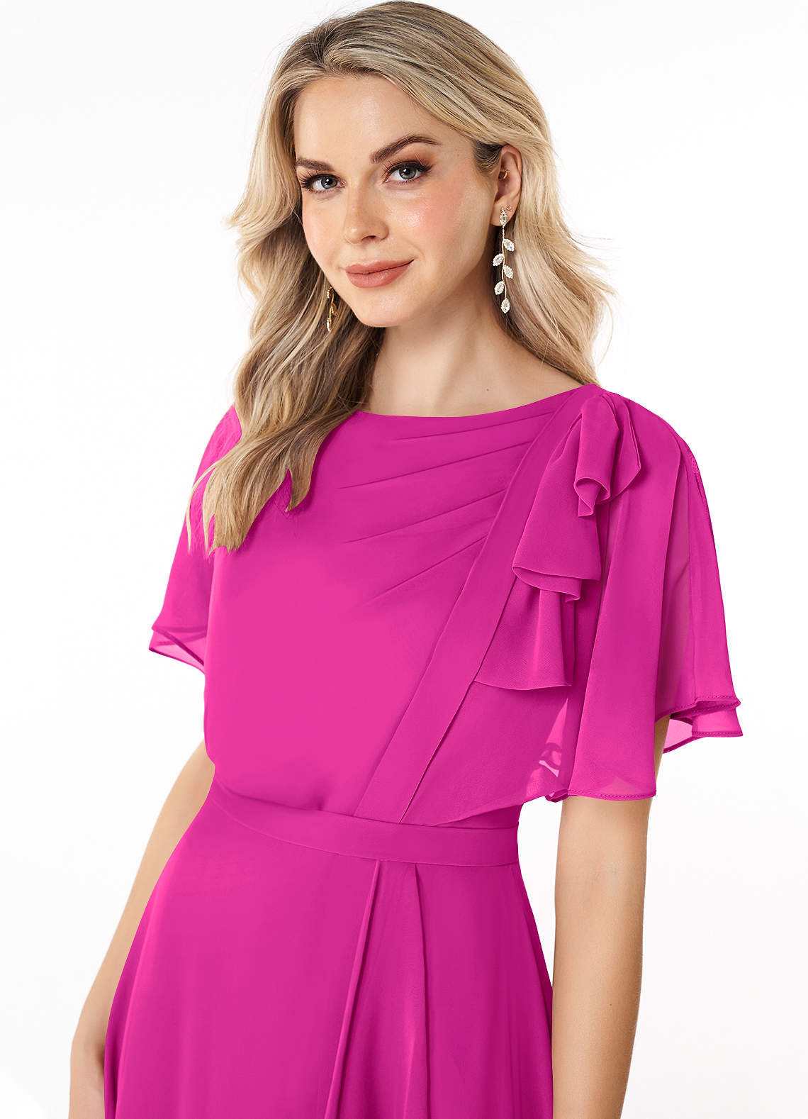 Azazie Aaliyah Vestidos modestos de dama de honra Vestido Linha A Plissado Comprimento do chão Chiffon image4