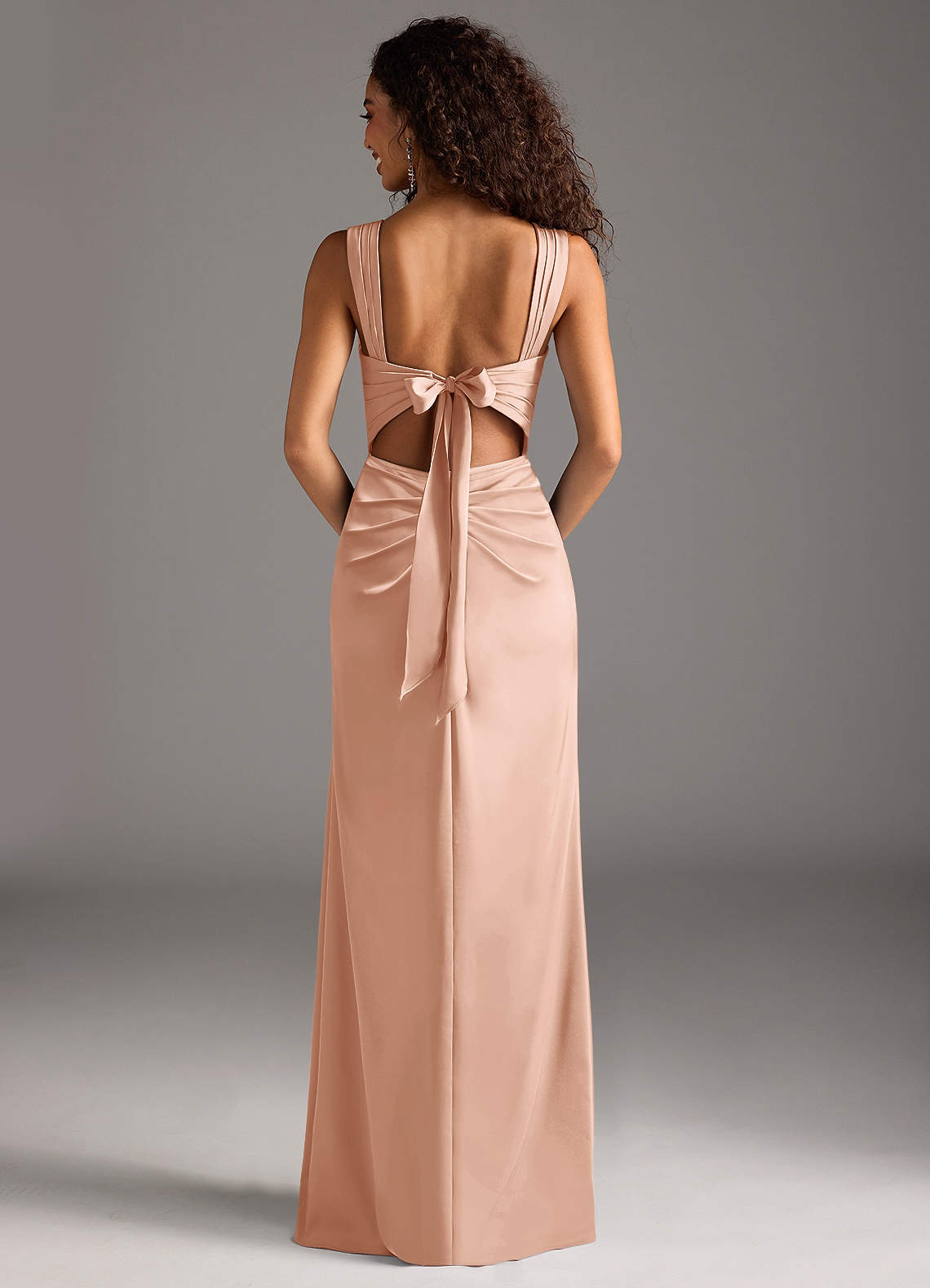 rose gold peach dress Azazie Jesaphine Ready to Ship Stretch Satin Bridesmaid Dresses peach quinceanera dresses