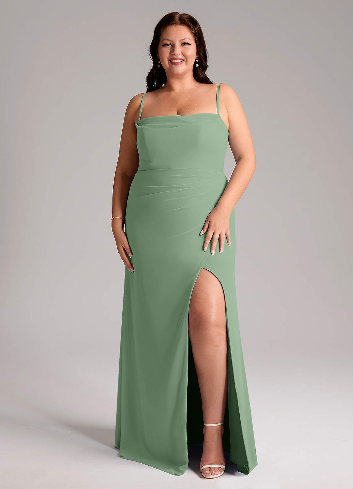 Azazie Leonis Bridesmaid Dresses Matcha Sheath Strapless Chiffon Convertible Dress image1