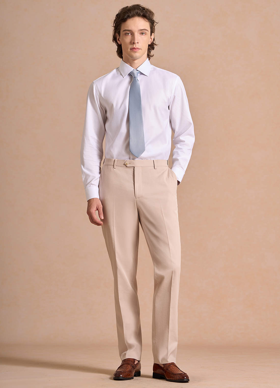 front Carter Tan Cotton Linen Blend Dress Pants